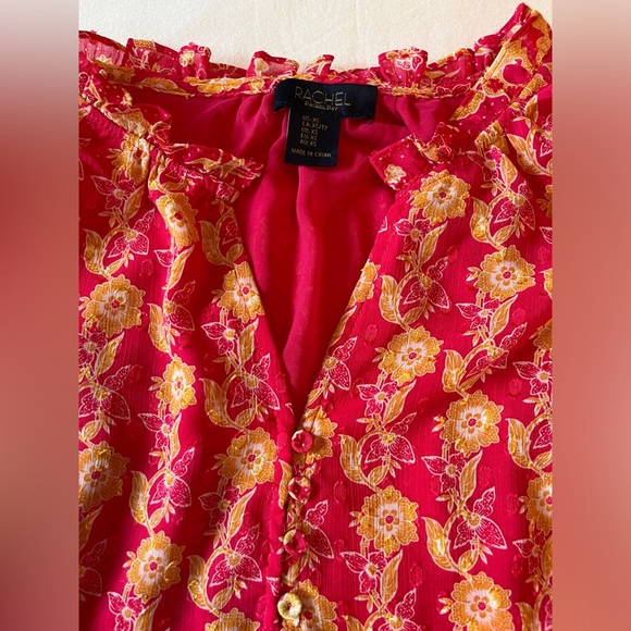 Rachel Rachel Roy Flutter Sleeve Split Neck Blouse Pink Size XS EUC - Picture 7 of 7